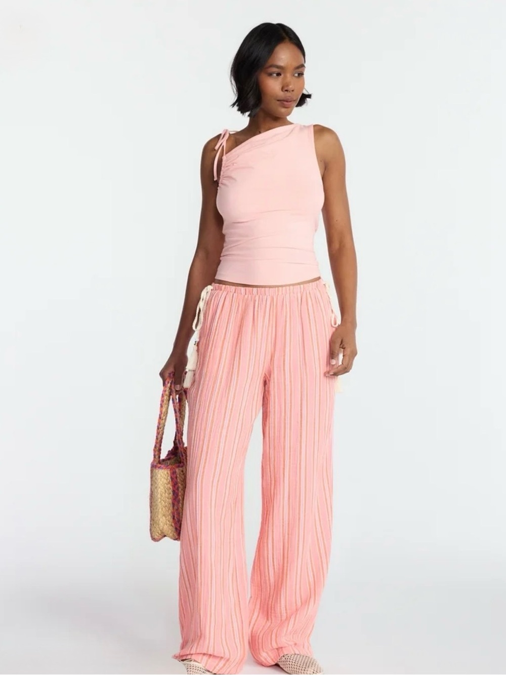 Striped Drawstring Beaded Pants - Picture 1 of 2